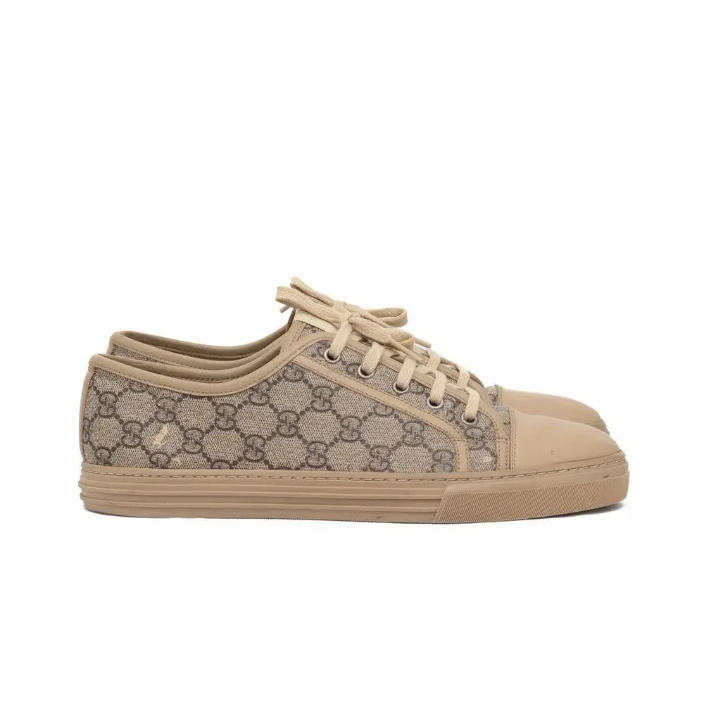 GUCCI Men’s GG Monogram Calfskin Low Top Sneakers Trainers Brown Tan Size : US9